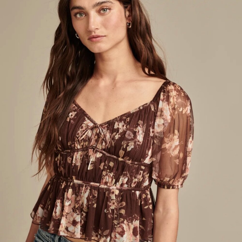 Lucky Brand Floral Brown Blouse